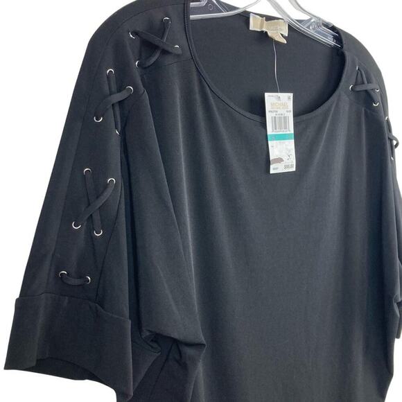 NWT * MICHAEL KORS Plus Size Short Sleeve Top.  0X in Black - Picture 2 of 10